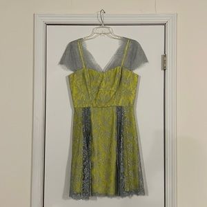 Yellow Cocktail Dress with Silver Lace